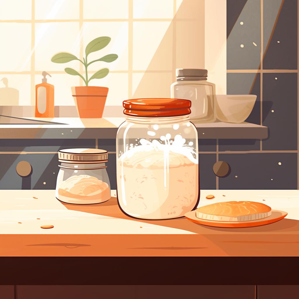Empty sourdough starter jar on a kitchen counter
