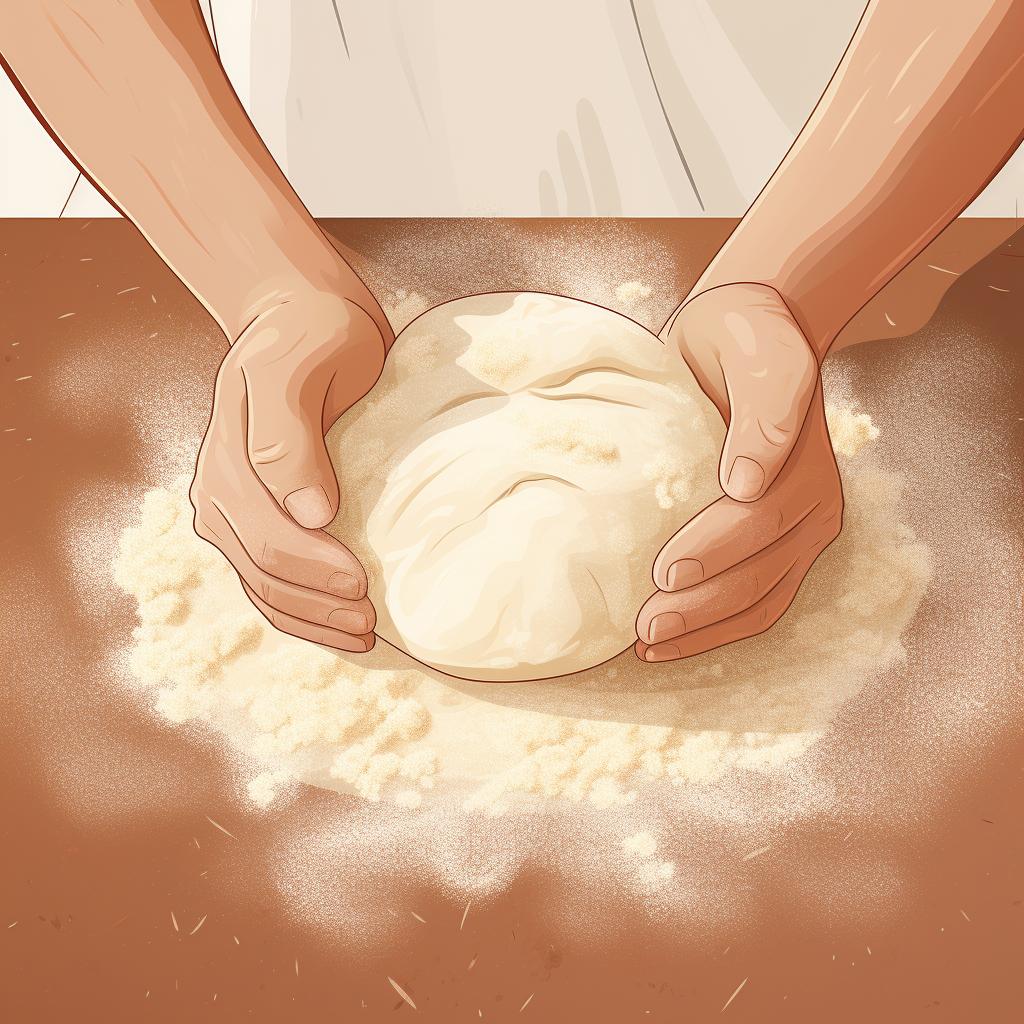 Hands kneading gluten-free sourdough dough on a floured surface
