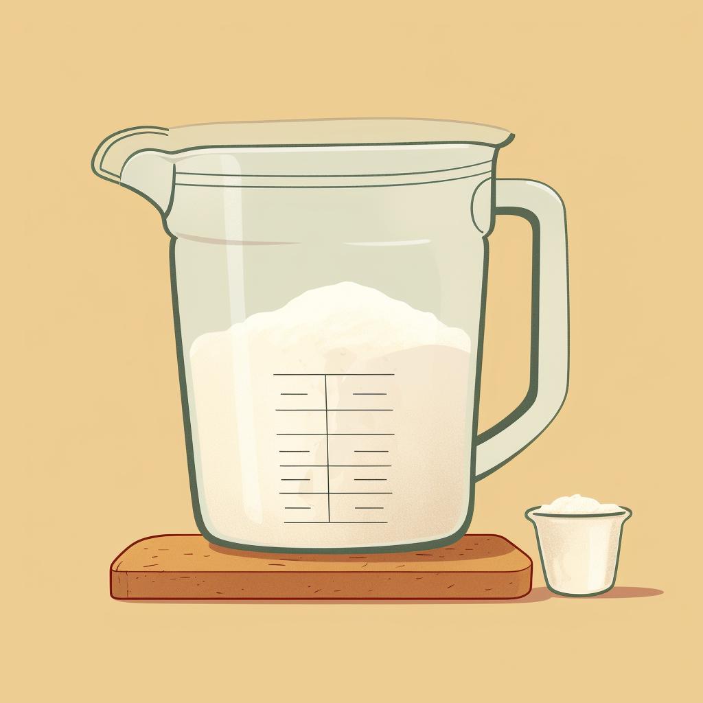 A measuring cup filled with sourdough starter.