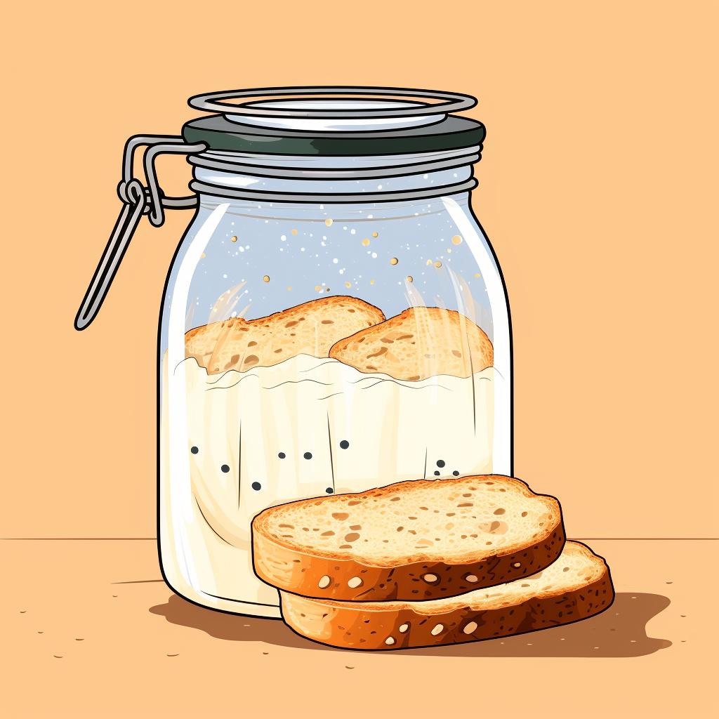 A bubbly and risen sourdough starter in a jar