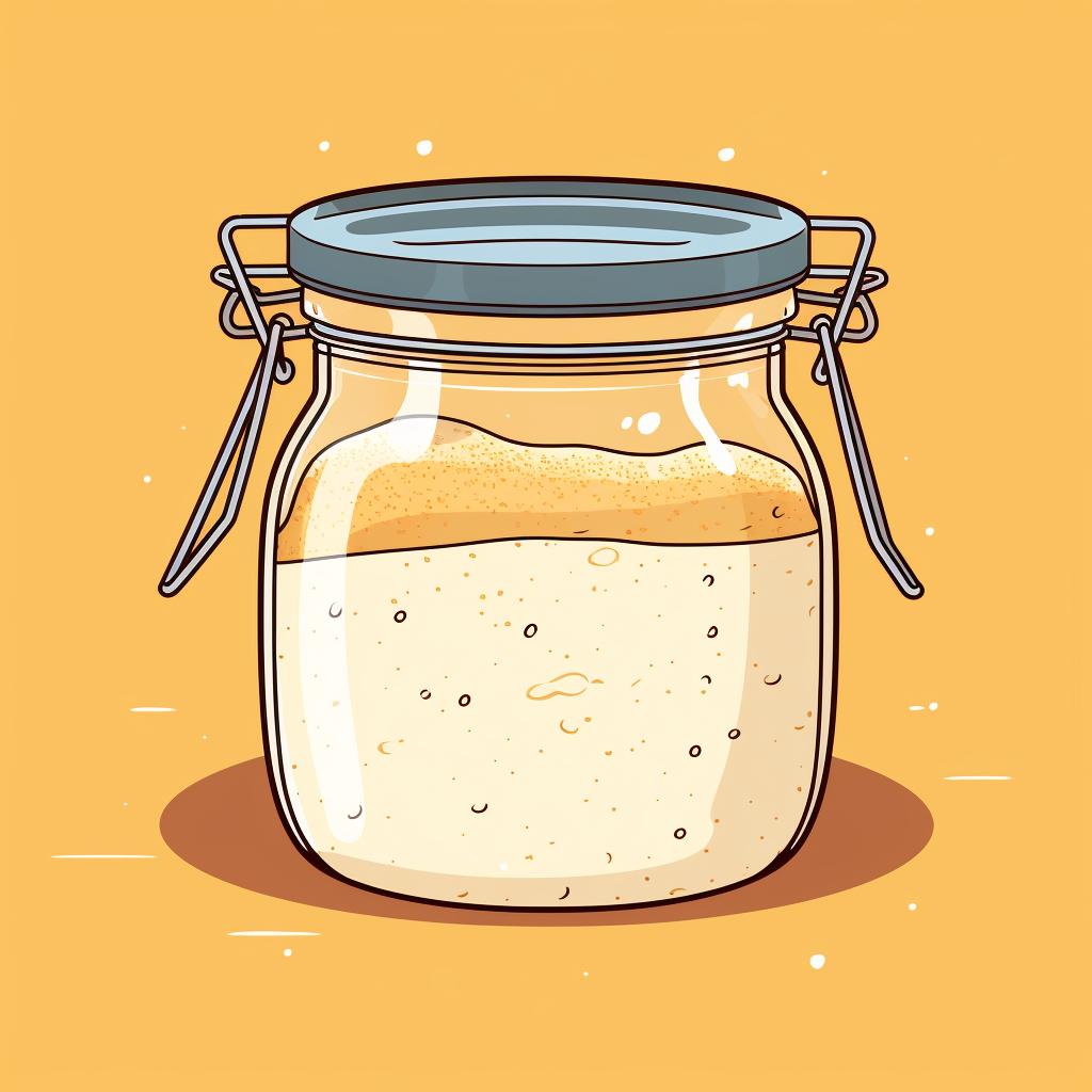 Bubbly and active sourdough starter in a jar.