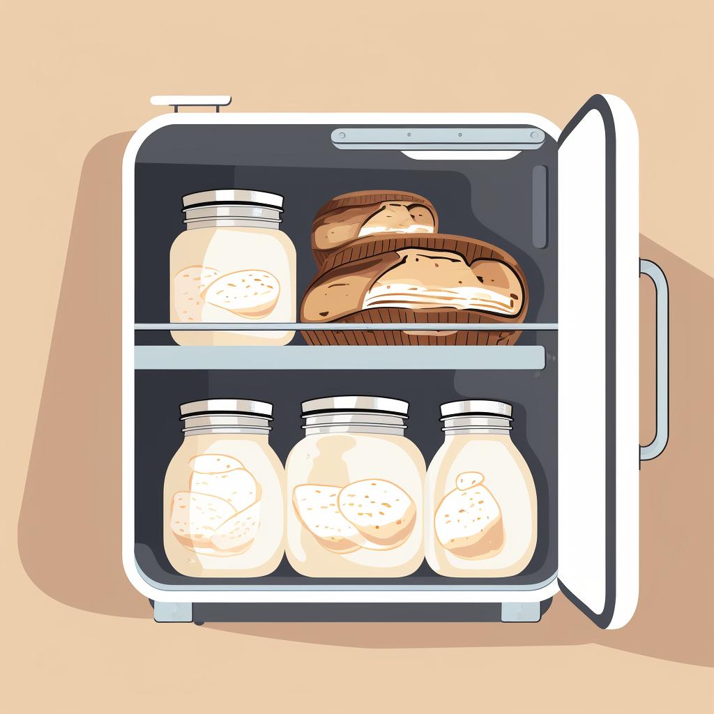 A sourdough starter being stored in the refrigerator.