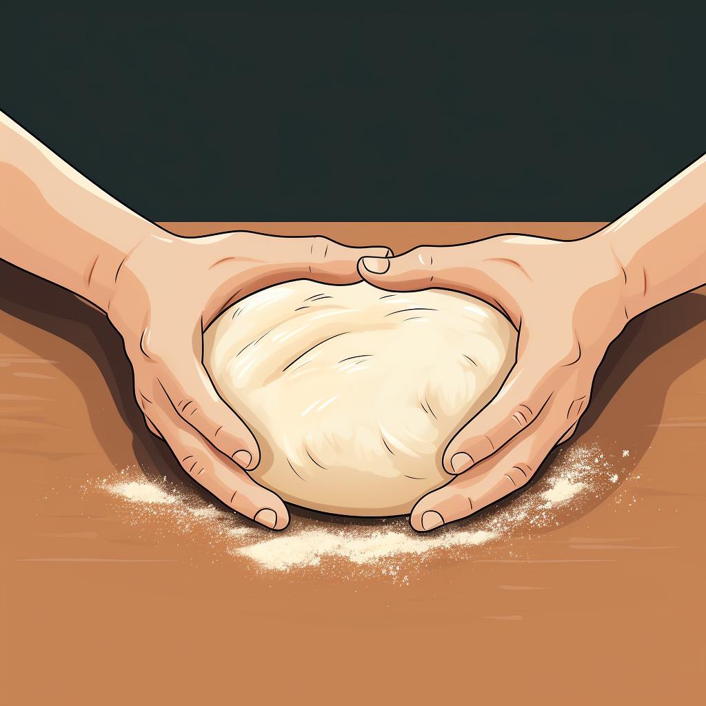 Hands gently shaping a round loaf of dough